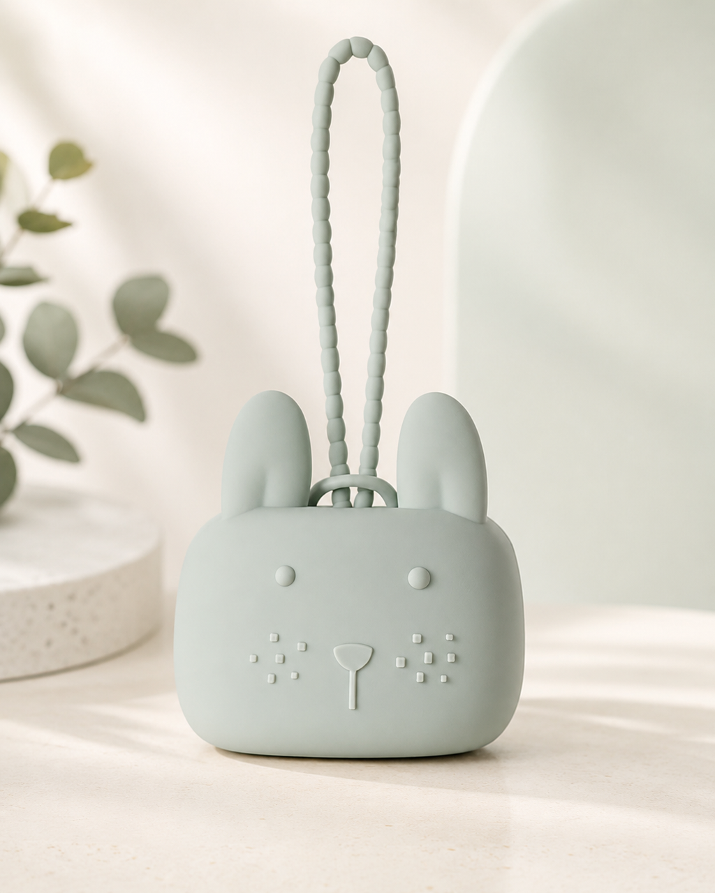 🐰 Estuche porta chupete silicona bebé – Diseño conejito | Verde menta