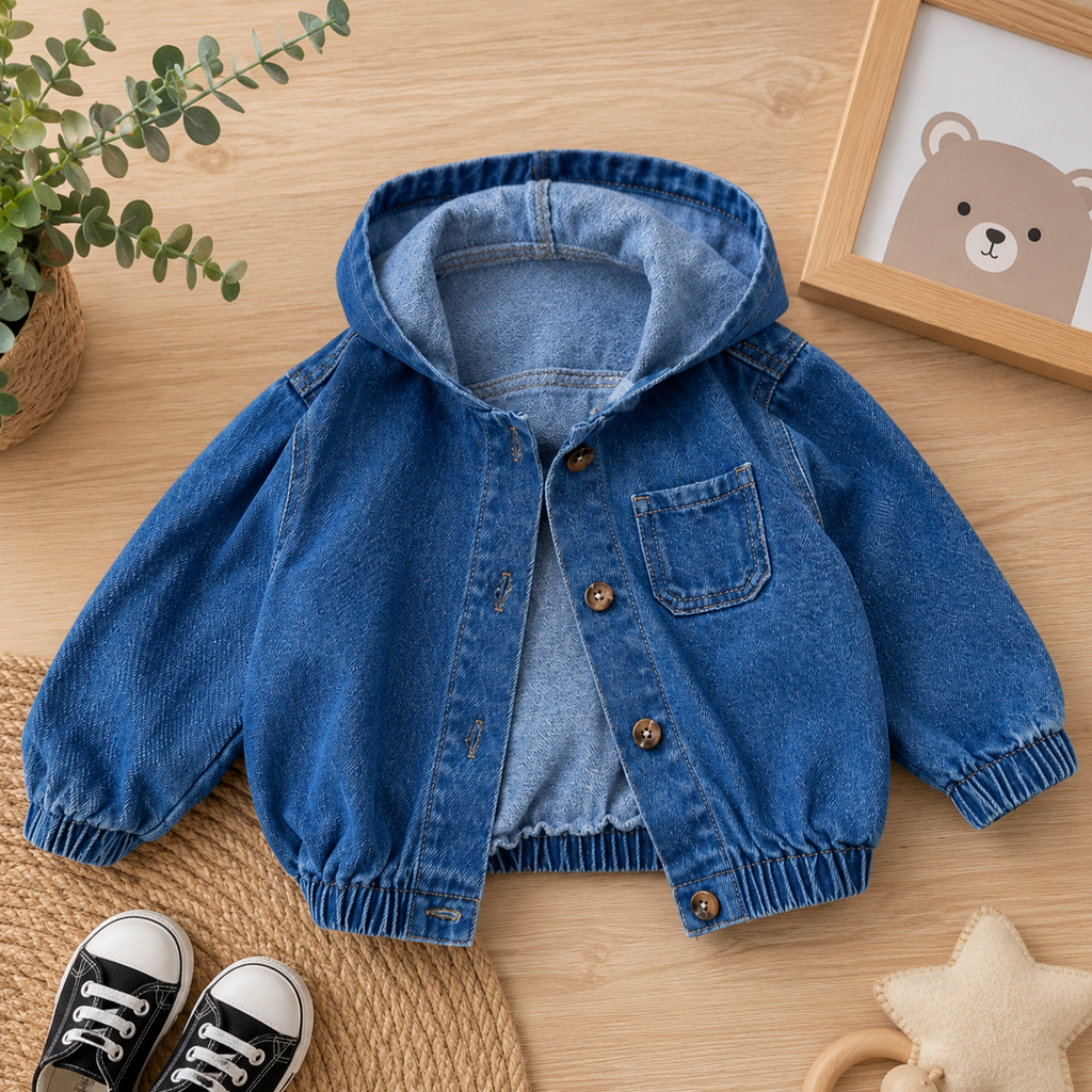 👖 Chaqueta bebé denim con capucha – Estilo jeans