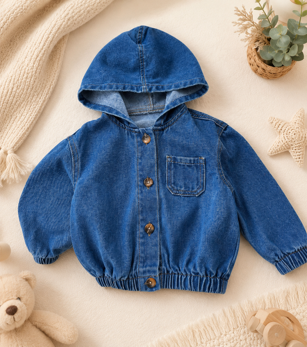 👖 Chaqueta bebé denim con capucha – Estilo jeans