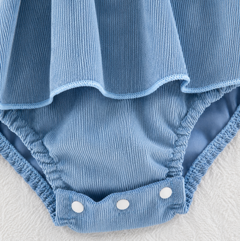 🌸 Set 4 piezas bebé niña – Overol denim floral + Camisa blanca + Diadema + Medias