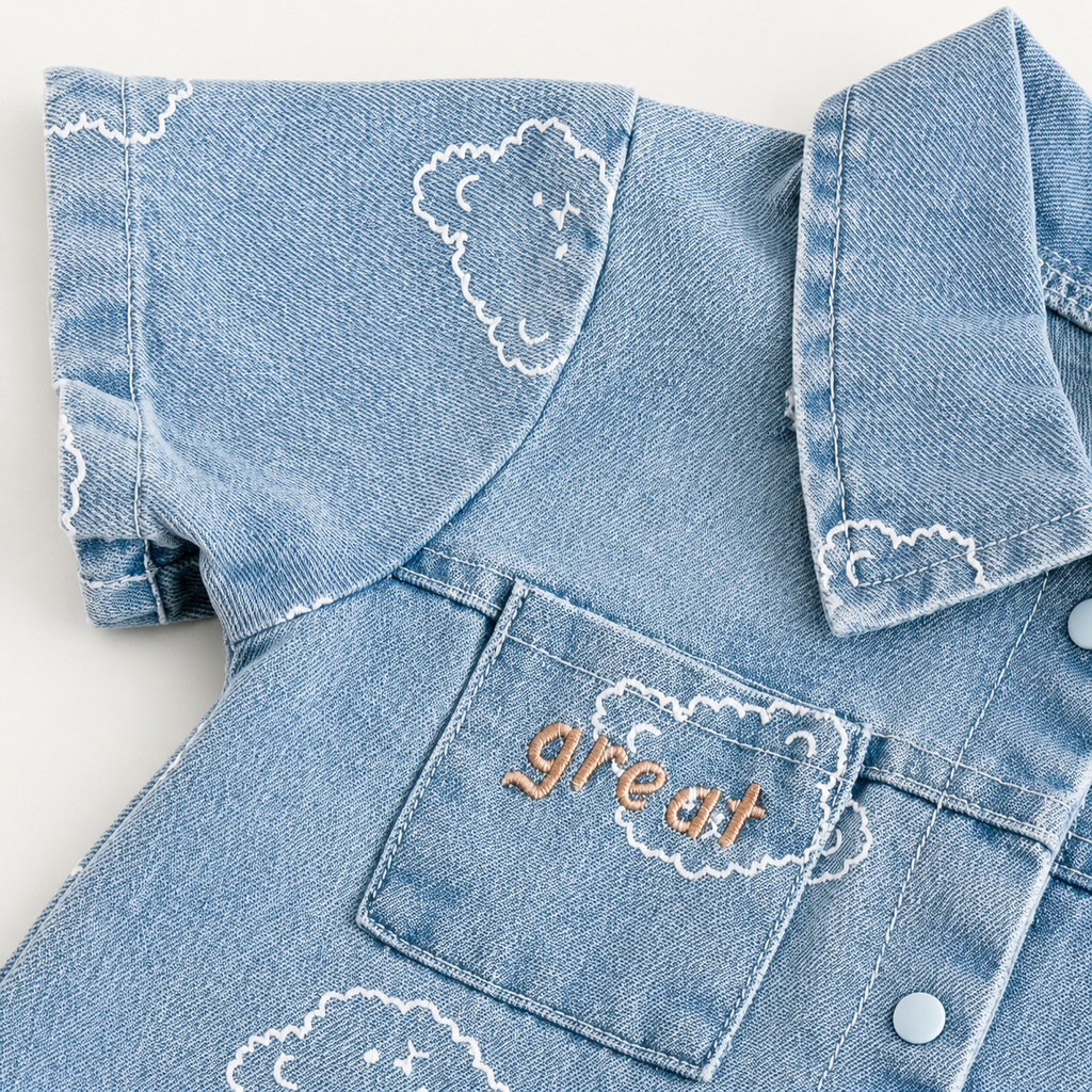 🐻 Mameluco Bebé Jeans Ositos Nube | Azul Denim