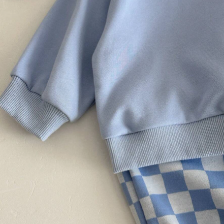 🩵 Set 2 piezas niño/niña – Sudadera azul + Pantalón cuadros